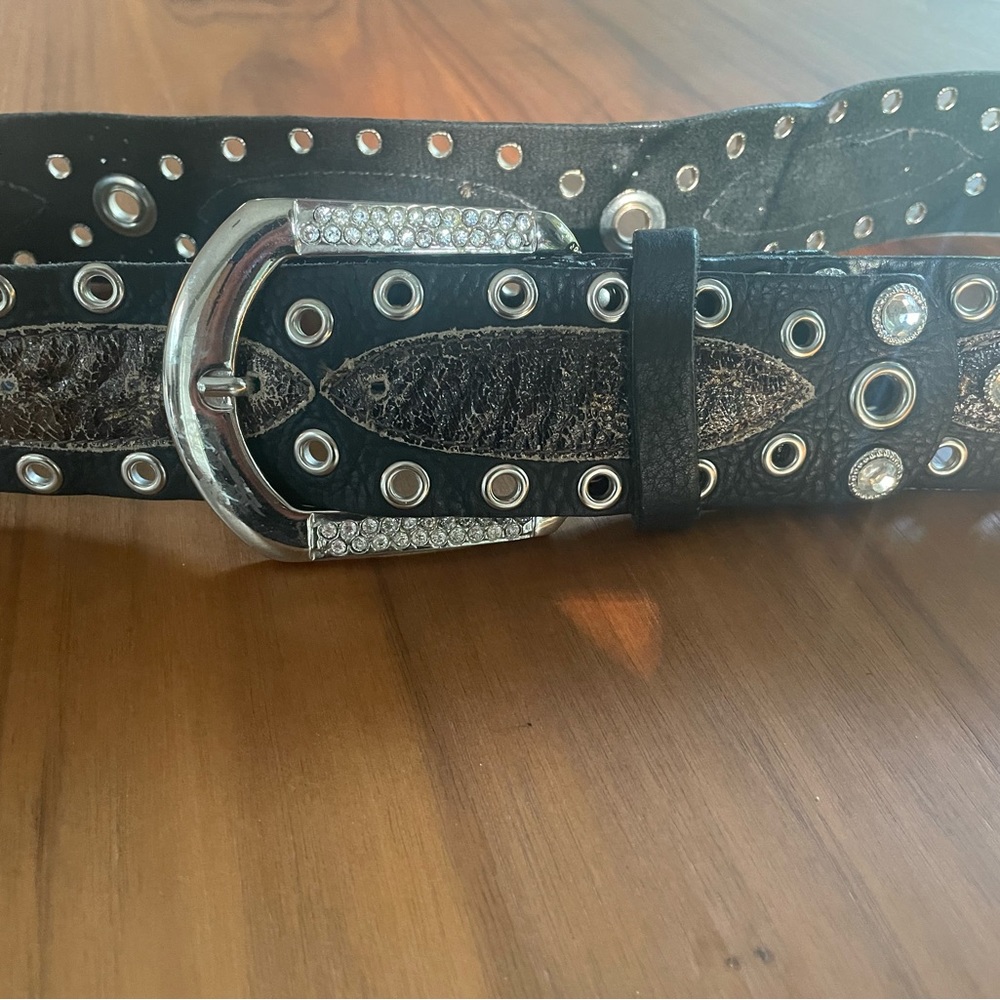 Leatherock distressed crystal studs belt